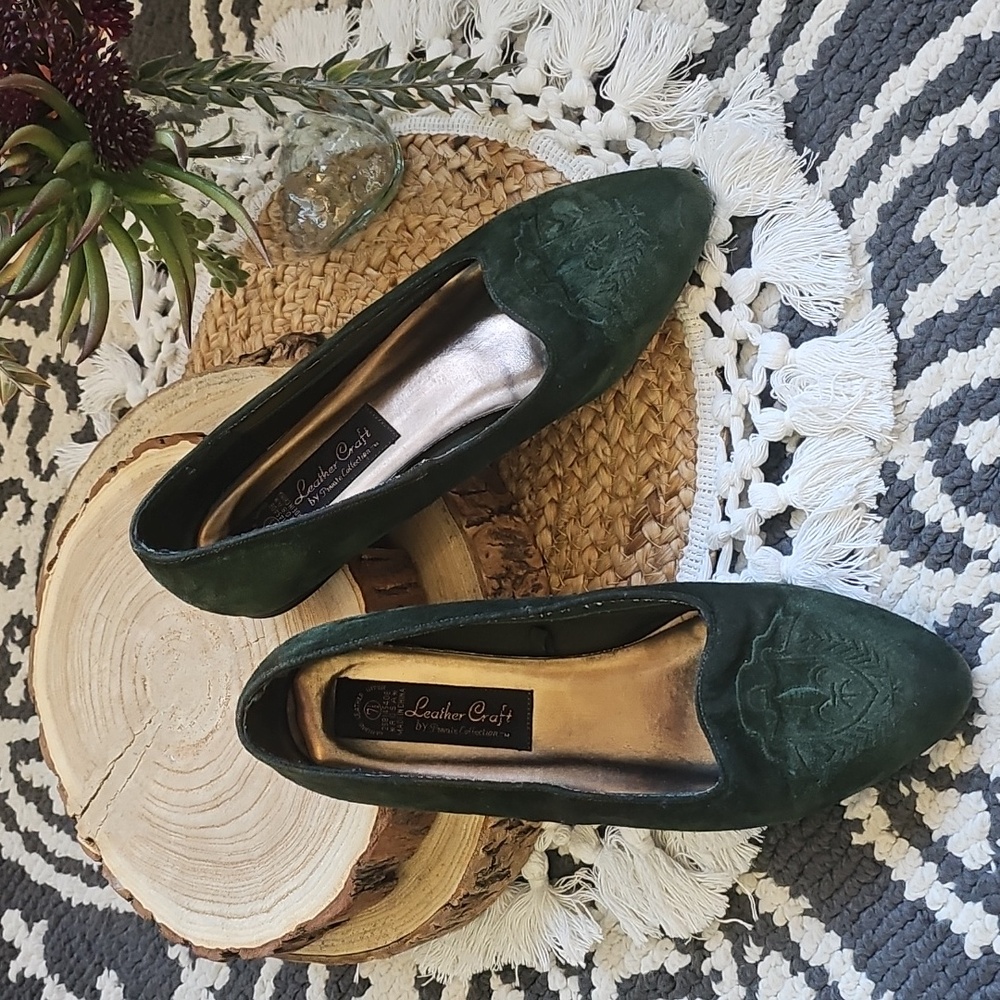 Leather Craft by Private Collection Green Suede Rosa Loafer Womens 7.5 Academia